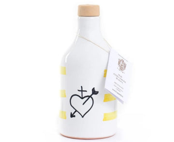Bottiglia in ceramica pugliese con olio extra vergine di oliva Lucarella