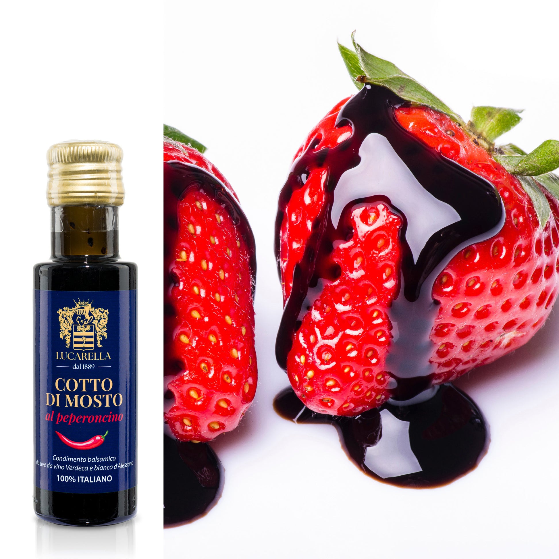 Cotto di Mosto 100 ml al peperoncino abbinato con fragole