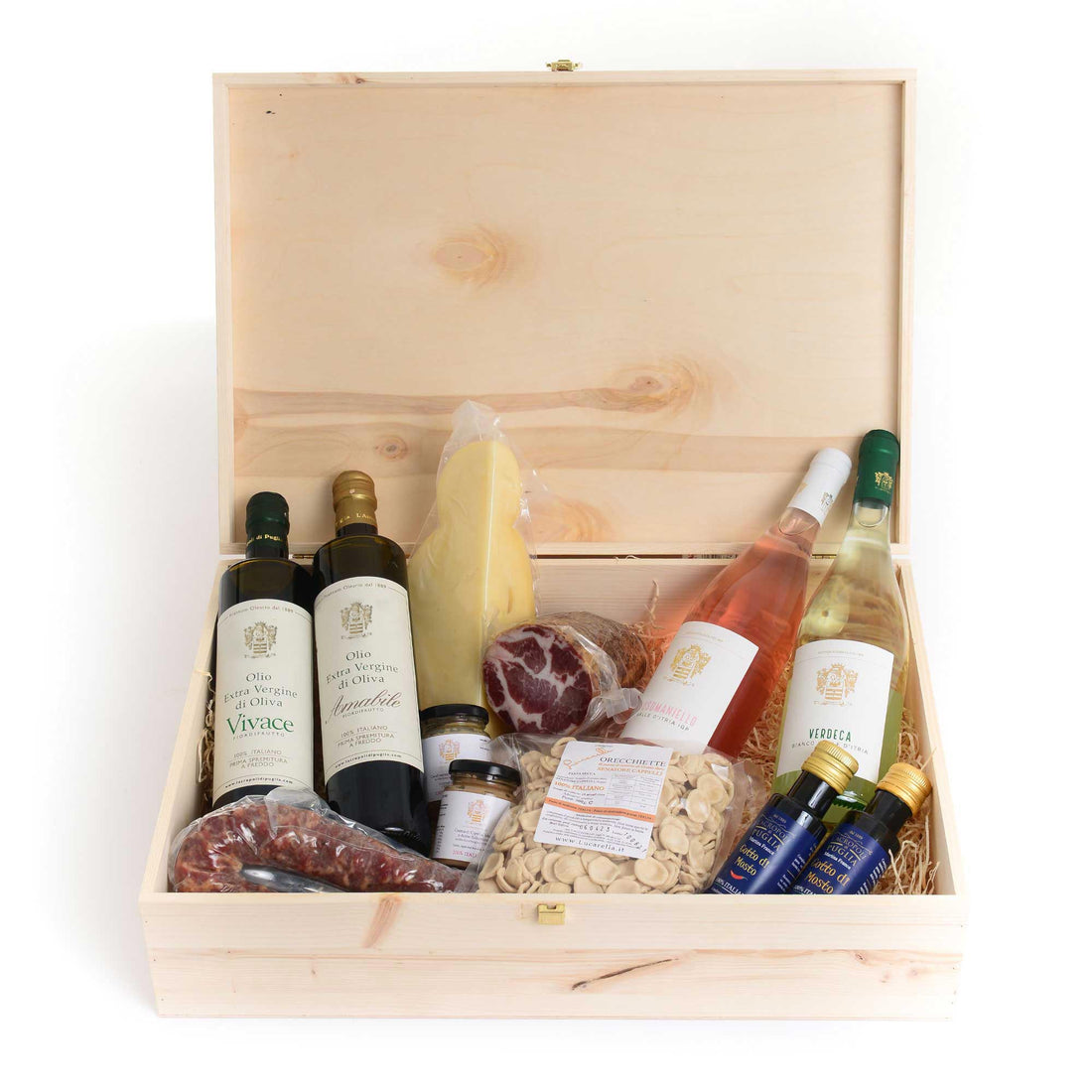 Box in legno con prodotti tipici pugliesi